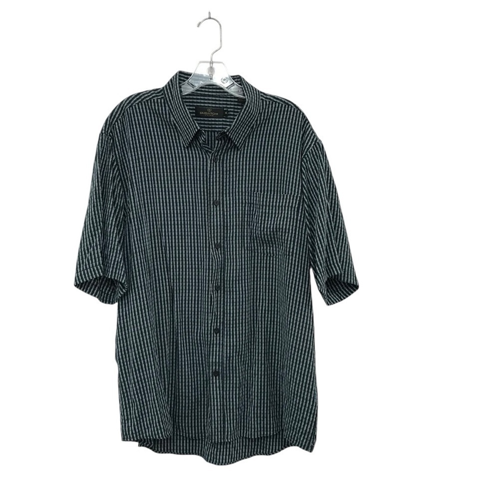 Bugatchi Uomo XL Blue Paid Button Down Shirt Short Sleeve Casual Menswear